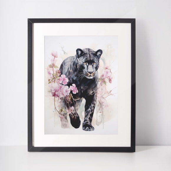 Watercolor Black Jaguar Wall Art Print Unframed - Majestic Jungle Elegance - Picture 2 of 6